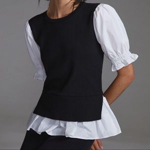 Anthropologie Black & White Layered Ruffle Top | XS